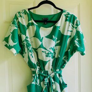 New Direction Green/White Tie Waist Floral Dress